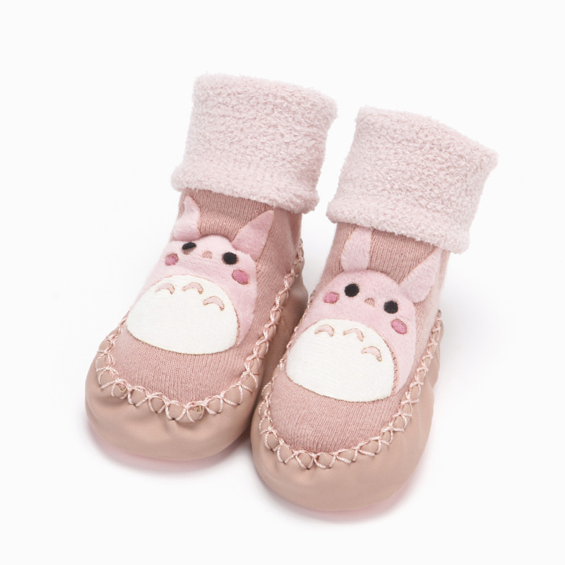 春秋新生儿婴儿袜子宝宝地板袜鞋袜纯棉防滑学步袜03-6-12个月1岁 0-6个月（内长10.5厘米） 长耳朵粉色