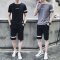 男士运动套装夏季跑步健身运动衣服装宽松休闲短袖T恤短裤两件套_3 4XL 933深灰