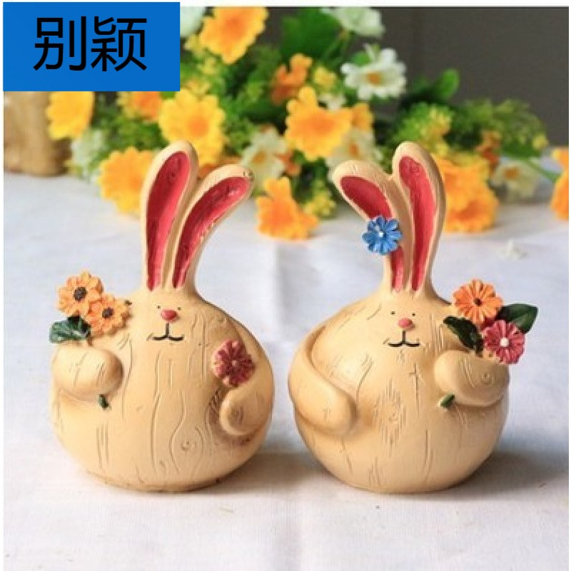 别颖纯手工树脂工艺品创意脚娃娃卡通小摆件可爱客厅卧室搁板装饰品_5 大蒜兔一对