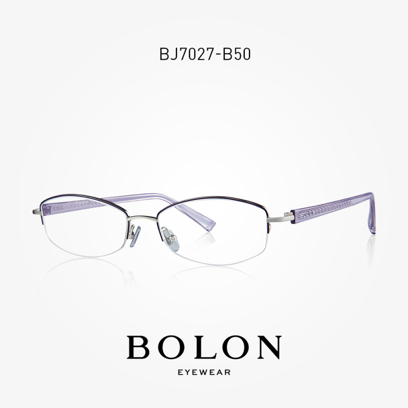BOLON暴龙2018新款光学镜架 女金属方形半框近视镜眼镜架BJ7027 B50亮银/透紫色