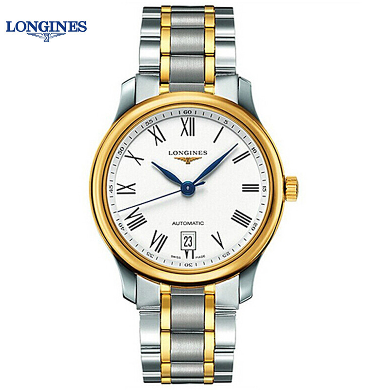 瑞士浪琴(longines)手表名匠系列自动机械男士腕表38.5mm.57.7镶钻间金黑盘_1 L2.628.5.11.7罗马间金白盘