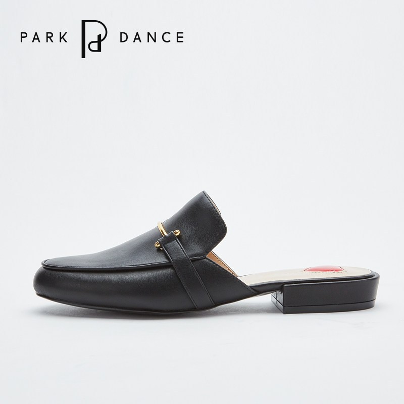 parkdance2018春夏新款平底懒人鞋休闲圆头金属搭扣单鞋穆勒鞋 黑色 37