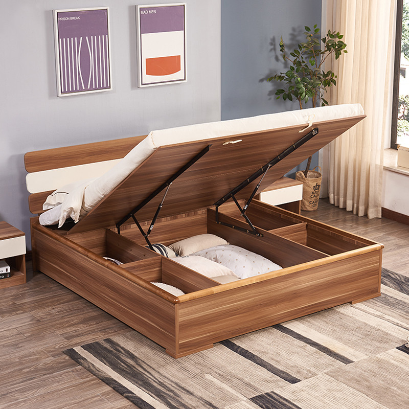 A家家具床实木框架床1.8米双人床主卧日式简约现代原木床架子床儿童床高箱储物床卧室家具组合木质其他A1003 1.8米高箱床+床垫