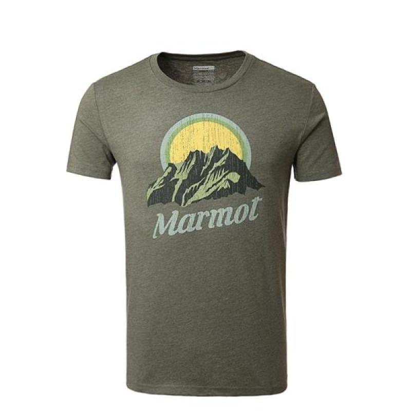 marmot/土拨鼠春夏新款户外透气圆领宽松棉短袖男T恤_2 XL 4480橄榄绿花灰色