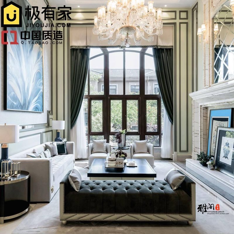 港式轻奢沙发后现代简美别墅样板房客厅酒店沙发轻奢意式家具定制 其他_贵妃横凳