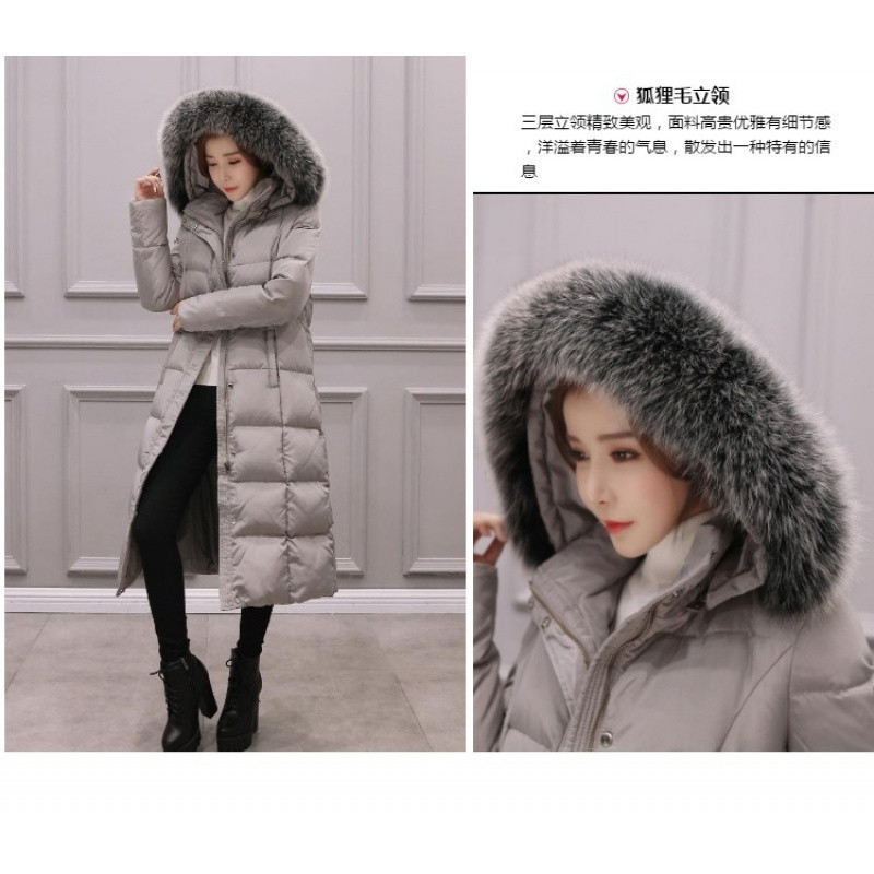 速卖通羽绒服冬季新款女装修身加厚羽绒服外套厂家批一件代 S 灰色（真狐狸毛领）