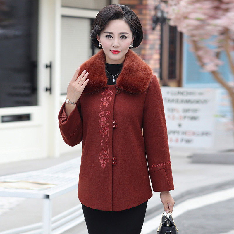 媛宿(YuanSu)妈妈冬装毛呢外套40岁50中老年人女装气质秋冬呢上衣2018新款大衣6570 4XL 咖啡