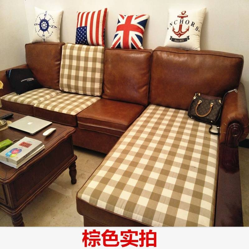 美式乡村布艺沙发简美地中海风格皮布转角实木小户型组合客厅家具_99_63 双扶手双人位_棕色