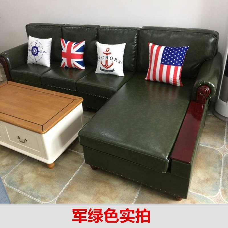 美式乡村布艺沙发简美地中海风格皮布转角实木小户型组合客厅家具_99_63 双扶手三人位_军绿色