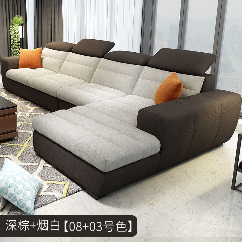 乳胶沙发布艺现代简约北欧可拆洗L大型客厅组合贵妃转角高档家具_715_295 【经典舒适版】双+单+贵3.6米_深棕+烟白色