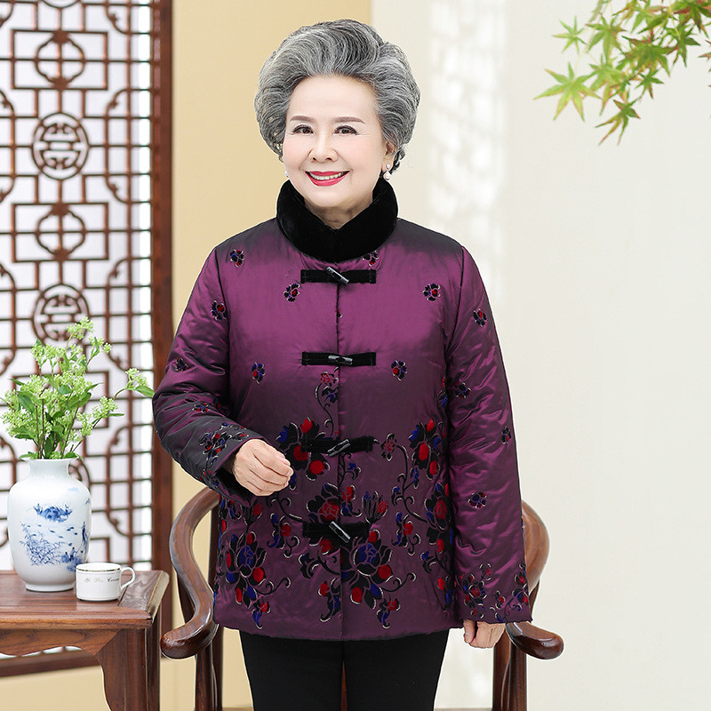老年人衣服冬季棉衣奶奶装加绒棉服70岁妈妈装立领保暖羽绒棉服批 XXL 玫红