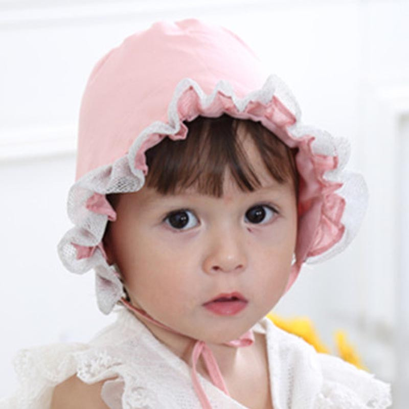 新生儿帽 婴儿帽子花边帽包头帽宫廷帽套头帽宝宝春秋外出帽子 婴童配饰帽子 均码、0-3岁（头围48cm以内） 粉红色银丝边宫廷帽