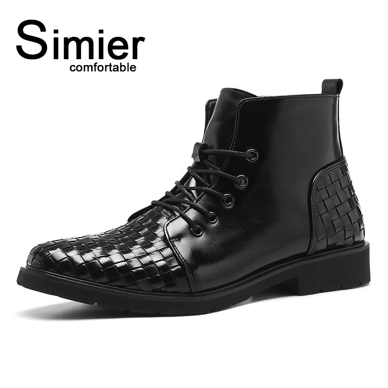 斯米尔(Simier)真皮男鞋秋季时尚高帮中帮黑色商务英伦韩版百搭高邦男士休闲皮鞋 黑色 43码