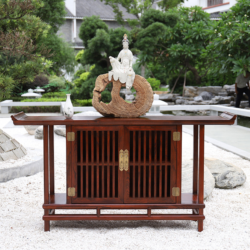 新中式实木玄关桌现代禅意厅隔断玄关柜仿古古典装饰条几案鞋柜 整装_红胡桃126长
