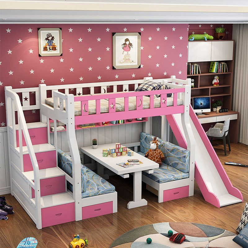 上下床实木双层床 儿童床 子母床多功能带滑梯高低床公主床书桌床