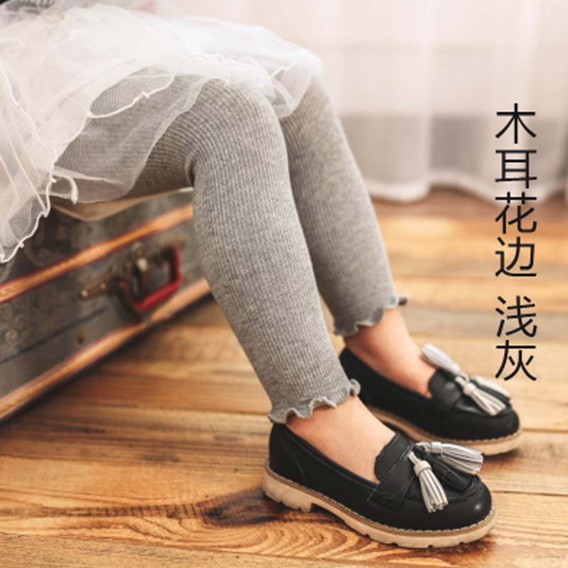 女宝宝打底裤女春秋季薄款婴儿大PP连裤袜女童打底袜儿童裤袜通用简约婴童袜裤 L4-5岁【建议身高90-100cm】 木耳花边浅灰
