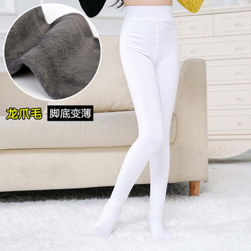 儿童连裤袜加绒加厚春秋冬季宝宝女童打底裤外穿白色舞蹈袜子练功通用简约清新婴童袜裤 XL码适合身高130-145CM 白色连袜【龙爪毛】10°-18°