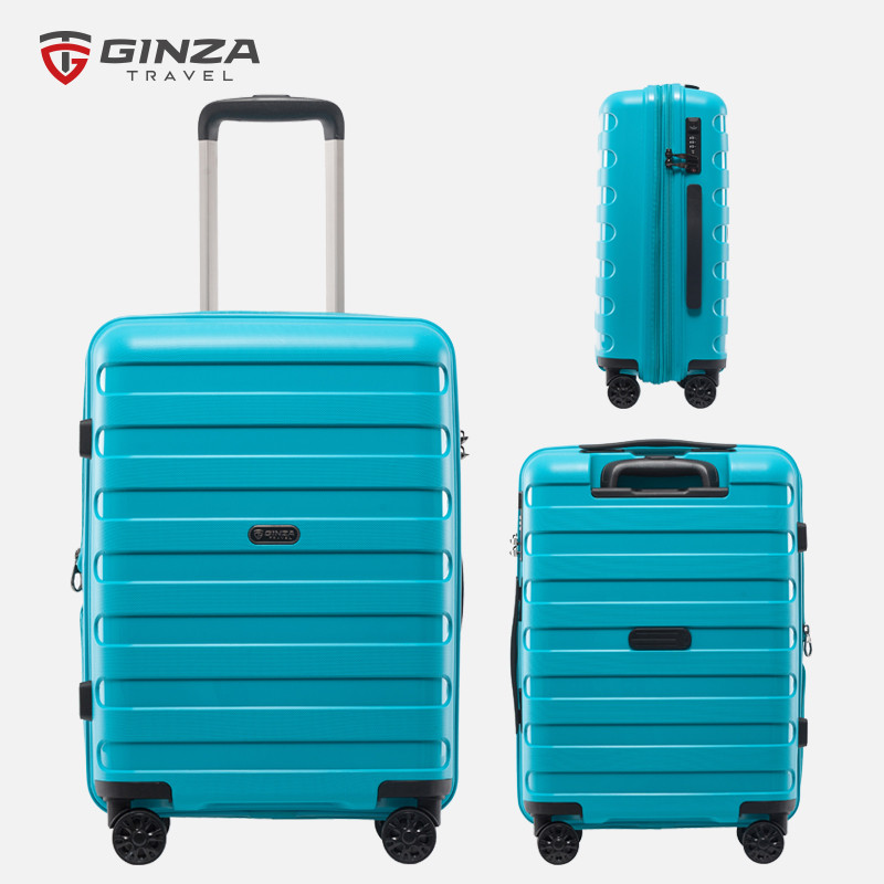 【银座】行李箱拉杆箱万向轮 20寸PP硬箱女 时尚防刮旅行箱可扩展 24寸 蔚蓝色