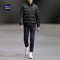 HLA海澜之家时尚花纹羽绒服2018冬季保暖立领羽绒外套男 165/84A/S 黑色花纹81