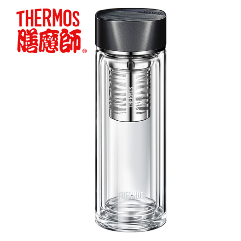 膳魔师（THERMOS）玻璃杯双层直身400ml带过滤网商务办公TCGB-400-D 4色可选 TCGB-400-D-BK黑色