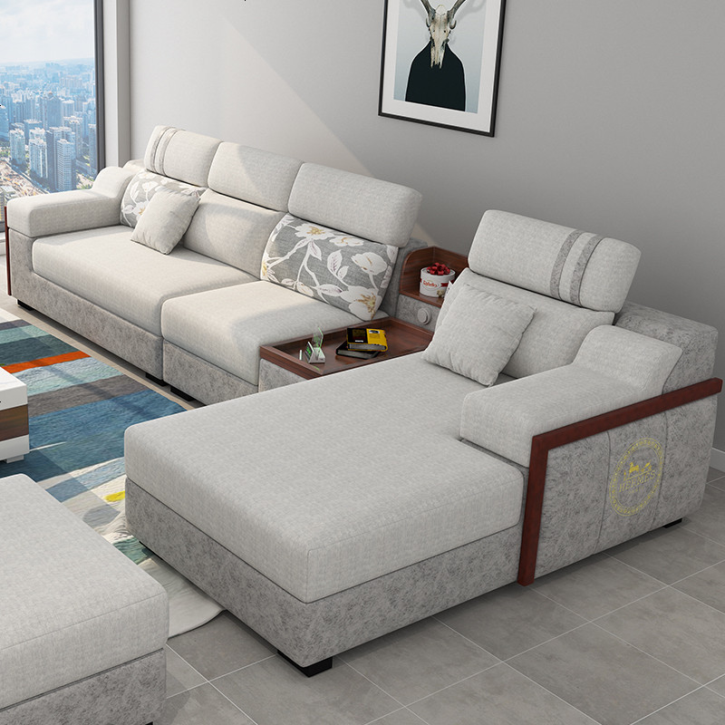 北欧科技布沙发现代简约客厅布艺沙发组合冬夏两用藤板乳胶沙发 六件套（不带藤板）_浅灰色-绒布