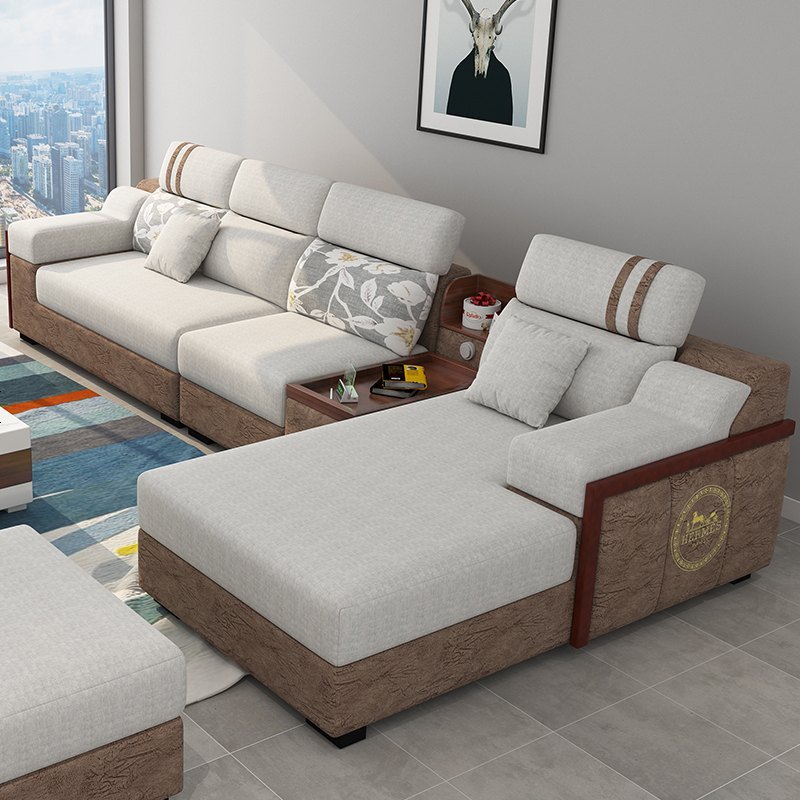 北欧科技布沙发现代简约客厅布艺沙发组合冬夏两用藤板乳胶沙发 六件套（不带藤板）_咖啡色-绒布