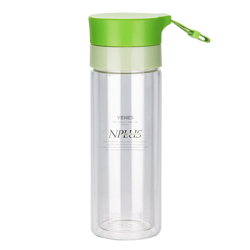 菲驰（VENES） 男女朋友创意生日礼物 莉亚高硼硅双层玻璃水杯300ML 草绿色