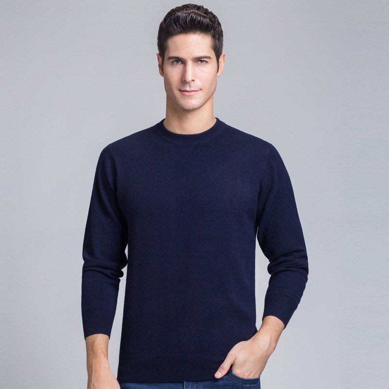 YS恒源祥羊绒衫男圆领秋冬新款纯山羊绒保暖针织衫套头毛衣爸爸装_9 165/84A YAR143500藏青