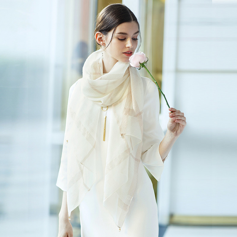 （送礼礼袋）宏达HONDAR 2018秋冬新品桑蚕丝羊毛围巾/披肩两用金线混纺蓬松仙感 WJ763B 3#