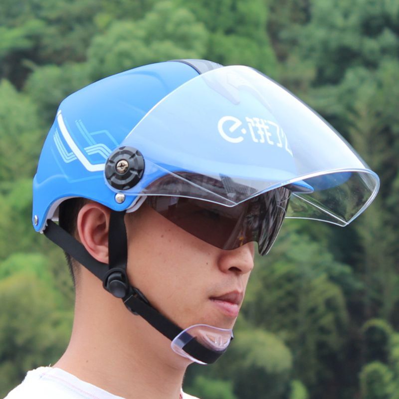 蜂鸟配送头盔外卖骑手骑行夏季帽子防晒通用防紫外线定制logo印字防滑减震保暖单车装备ELM_1 ELM透明双镜片