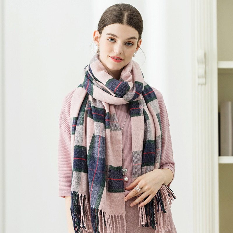 宏达HONDAR 2018年秋冬新品 女款冬季加厚保暖 时尚气质款格子流苏保暖围巾披肩 WJ331A 1#