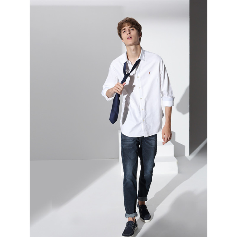 polo sport 长袖衬衫男秋冬季时尚休闲新品舒适柔软衬衫男 白色 XL 白色