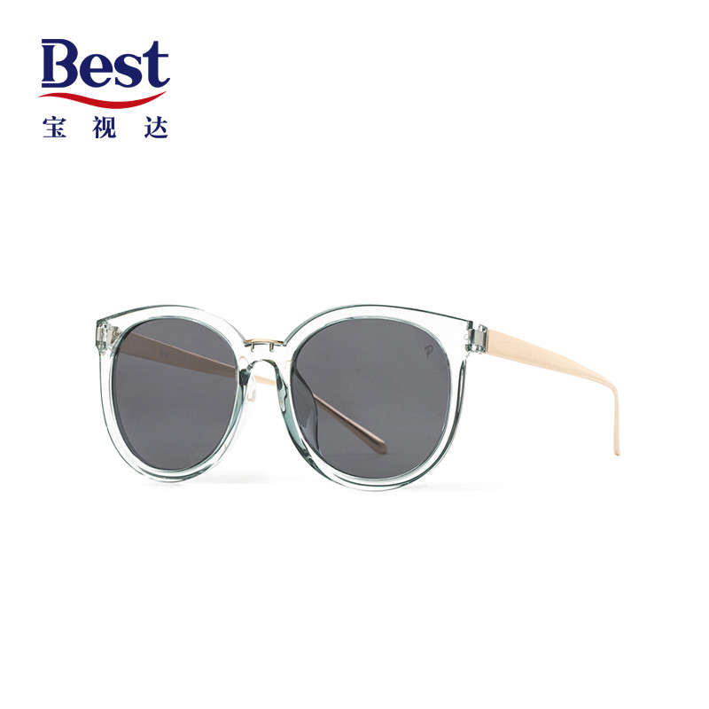 Best宝视达女士圆脸猫眼时尚优雅个性复古墨镜 太阳镜SPFTRTZGB05 C1透明