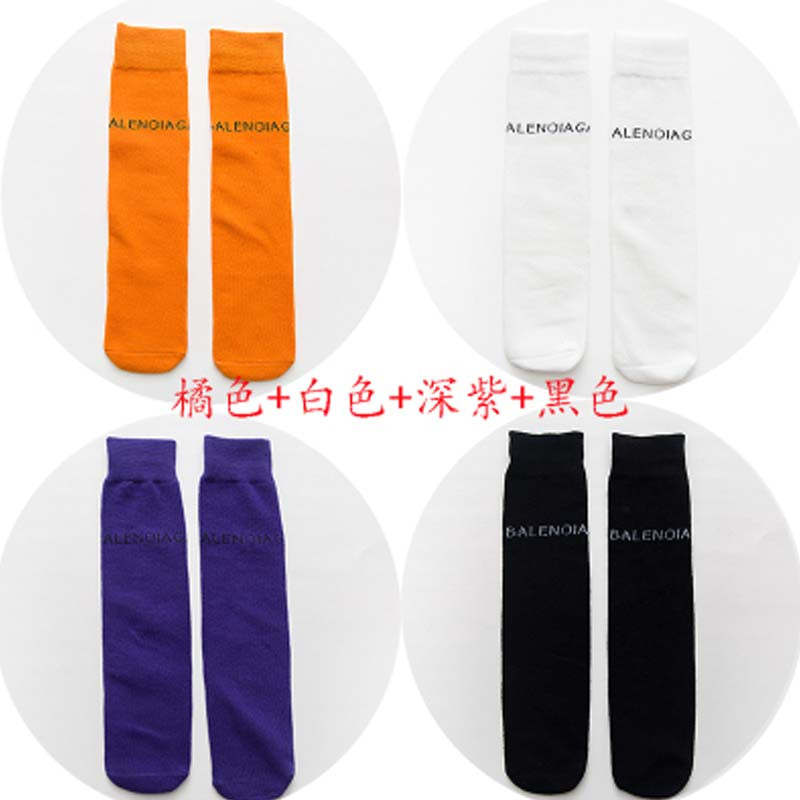 【4双装】中筒袜韩版儿童彩色字母长筒袜子夏男女童堆堆袜春秋简约清新婴童袜 3-12岁均码直筒糖果袜 橘色+白色+深紫+黑色