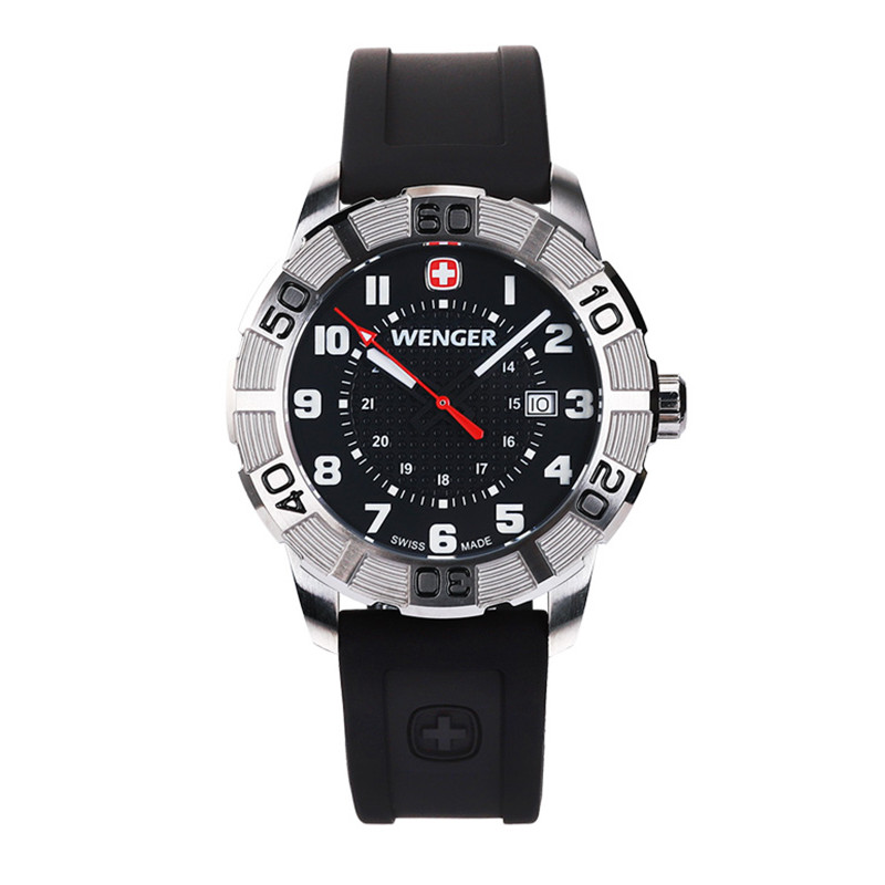 威戈（wenger）瑞士手表时尚潮流男士手表硅胶表带休闲防水石英男表 01.0851.101 黑色