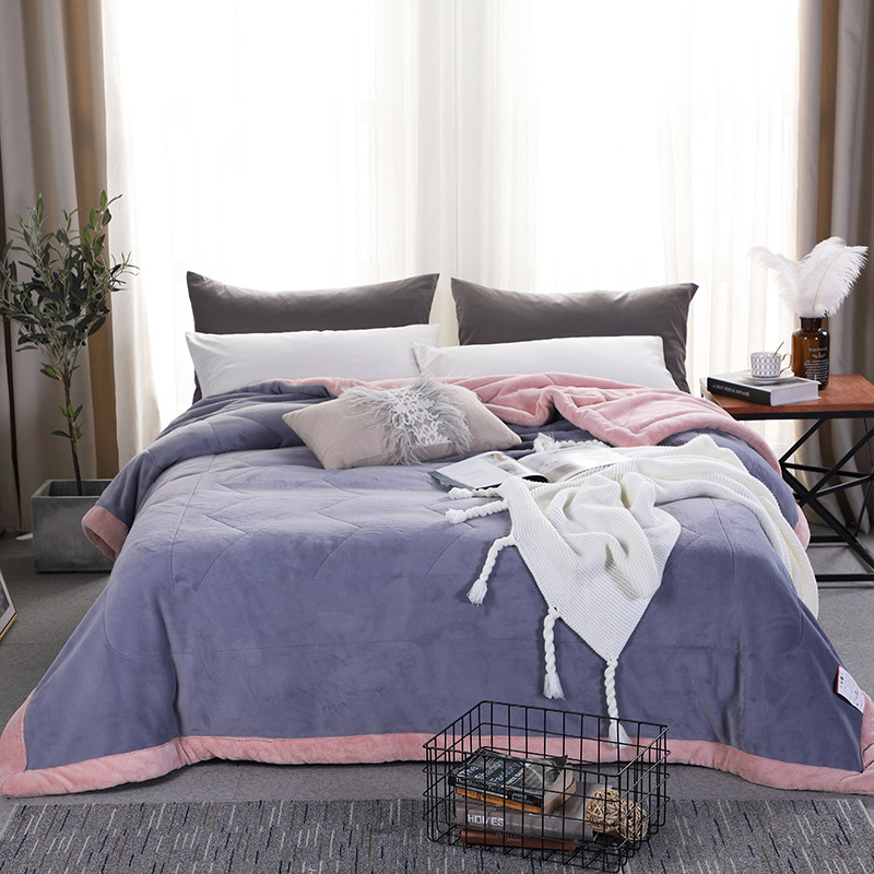 唛乐斯Mallas毛毯子 2018新款双面牛奶绒夹棉盖毯被 5.8斤加厚保暖四季可用 2.0*2.3m 蓝紫色