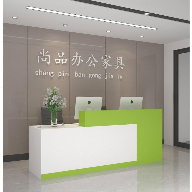 前台接待台简约现代时尚超市收银台迎宾吧台桌大气烤漆转角柜台桌_33_229 哑光绿配白左高_260x60x100cm