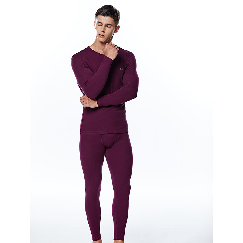 猫人 男款圆领保暖内衣薄款修身长绒棉毛衫秋衣秋裤套装 XL 黑巧克力