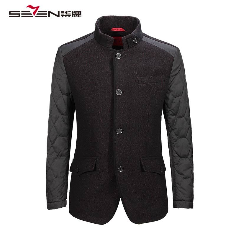 柒牌SEVEV夹克男羊毛外套商务休闲毛料夹克衫907K25120 黑色 175
