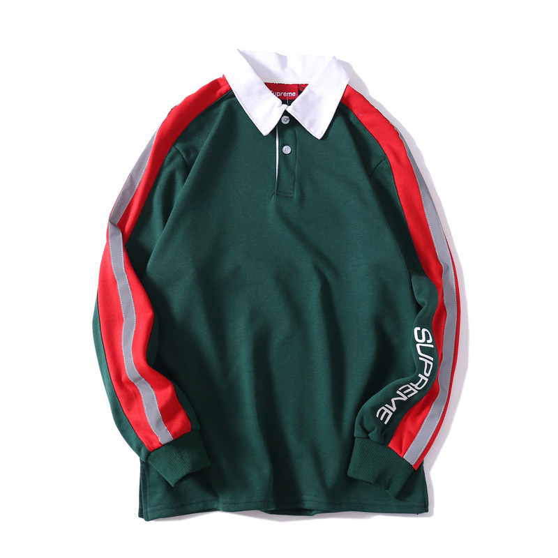 Supreme秋冬新款衬衣领卫衣男女款休闲长袖T恤薄款_1 L 887薄款绿色