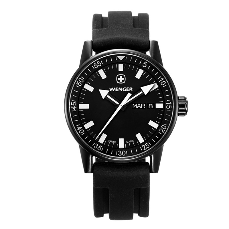 威戈Wenger中性男女手表硅胶表带时尚潮流简约休闲运动防水中性石英男女表 70175 黑色