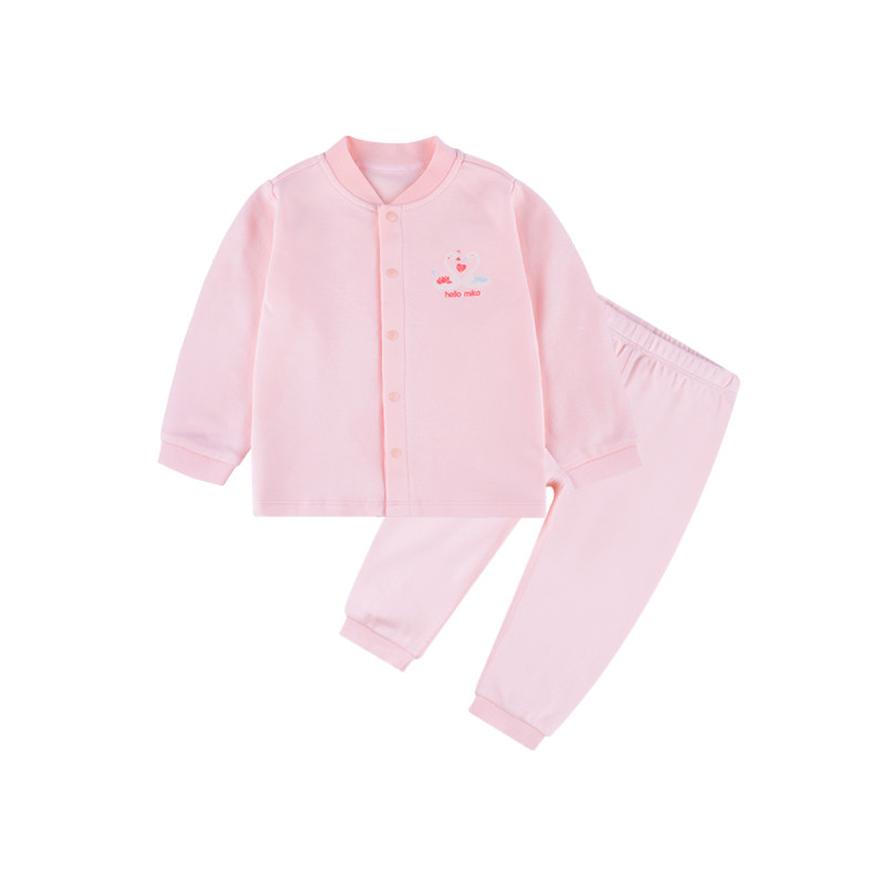 hello mika 米卡 0-3岁宝宝春秋套装 婴儿双面布前开套装 外出套装 66cm 粉色