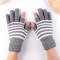 半指手套男女士保暖毛线漏二指学生写字工作骑行车露手指头秋冬季_2 灰色条纹二指