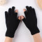半指手套男女士保暖毛线漏二指学生写字工作骑行车露手指头秋冬季_2 全黑色纯色二指