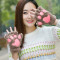 2018新熊掌暴爪手套秋冬女可爱卡通绣花猫爪半指加绒手套加厚保暖_2 c041半指粉色