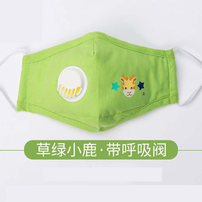 儿童口罩秋冬卡通婴幼儿宝宝男女童小孩通用简约小清新婴童口罩小孩子口罩 1-10岁 草绿色小鹿呼吸阀