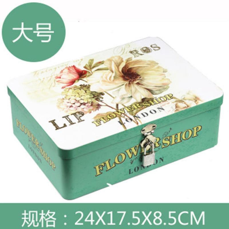 创意小清新带锁收纳铁盒桌面收纳整理储物盒半岛铁盒密码盒_9_9 大号-玫瑰花