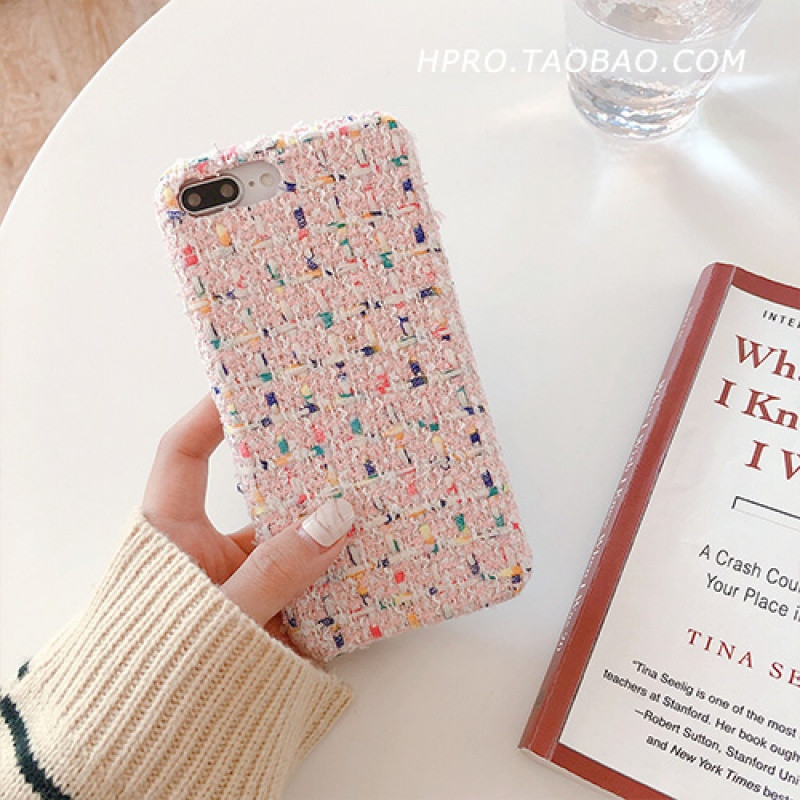 小香风毛呢6s苹果x手机壳XSMax/XR/iPhoneX/8plus/7p女款ipho iPhoneX/XS粉色