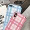 韩风清新文艺格子XS苹果X手机壳iPhone8plus浮7plus软壳6sp女款 6/6s(小屏)蚕丝纹绿白格子tpu软壳