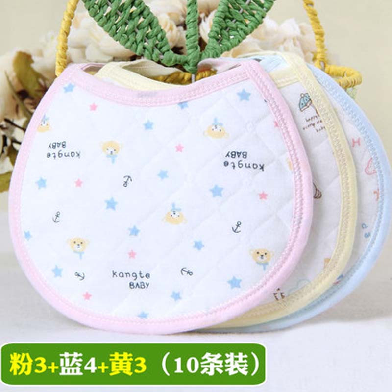 婴儿口水巾围兜宝 宝围嘴新生儿系带可旋转口水巾 简约可爱卡通婴童围嘴 见详情 粉3+蓝4+黄3（10条装）